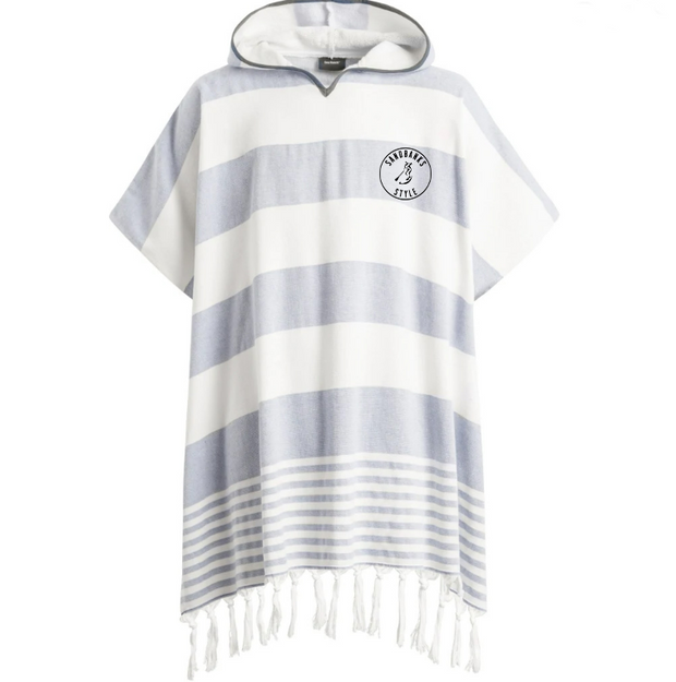 Blue and white stripe quickdry beach poncho