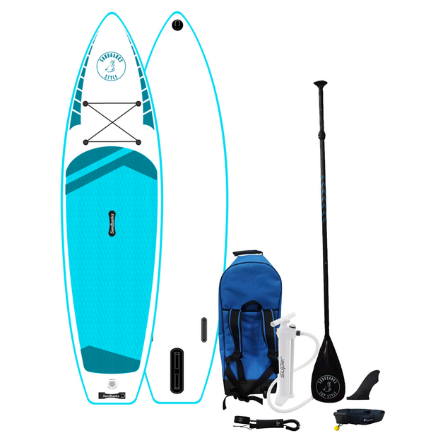 Sandbanks Style Elite Pro Sport Turquoise  isup Paddleboard package with carbon paddle